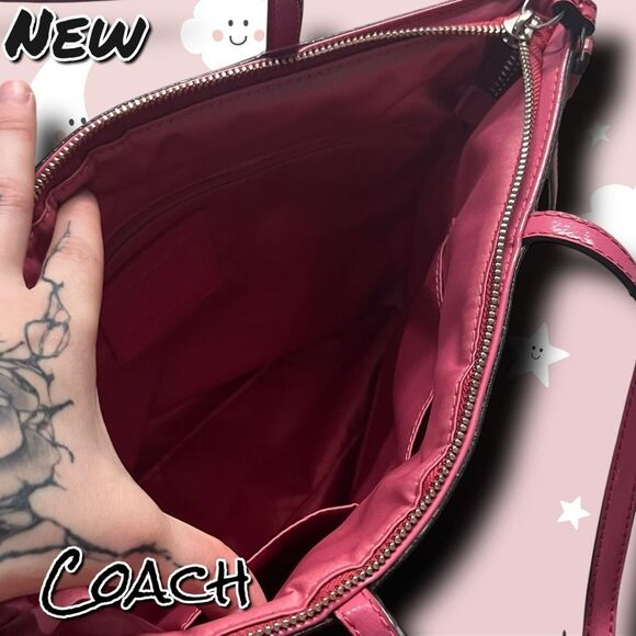 New NWT Coach Signature Stitched Nylon Tote – F17668 (Pomegranate) - Picture 10 of 10